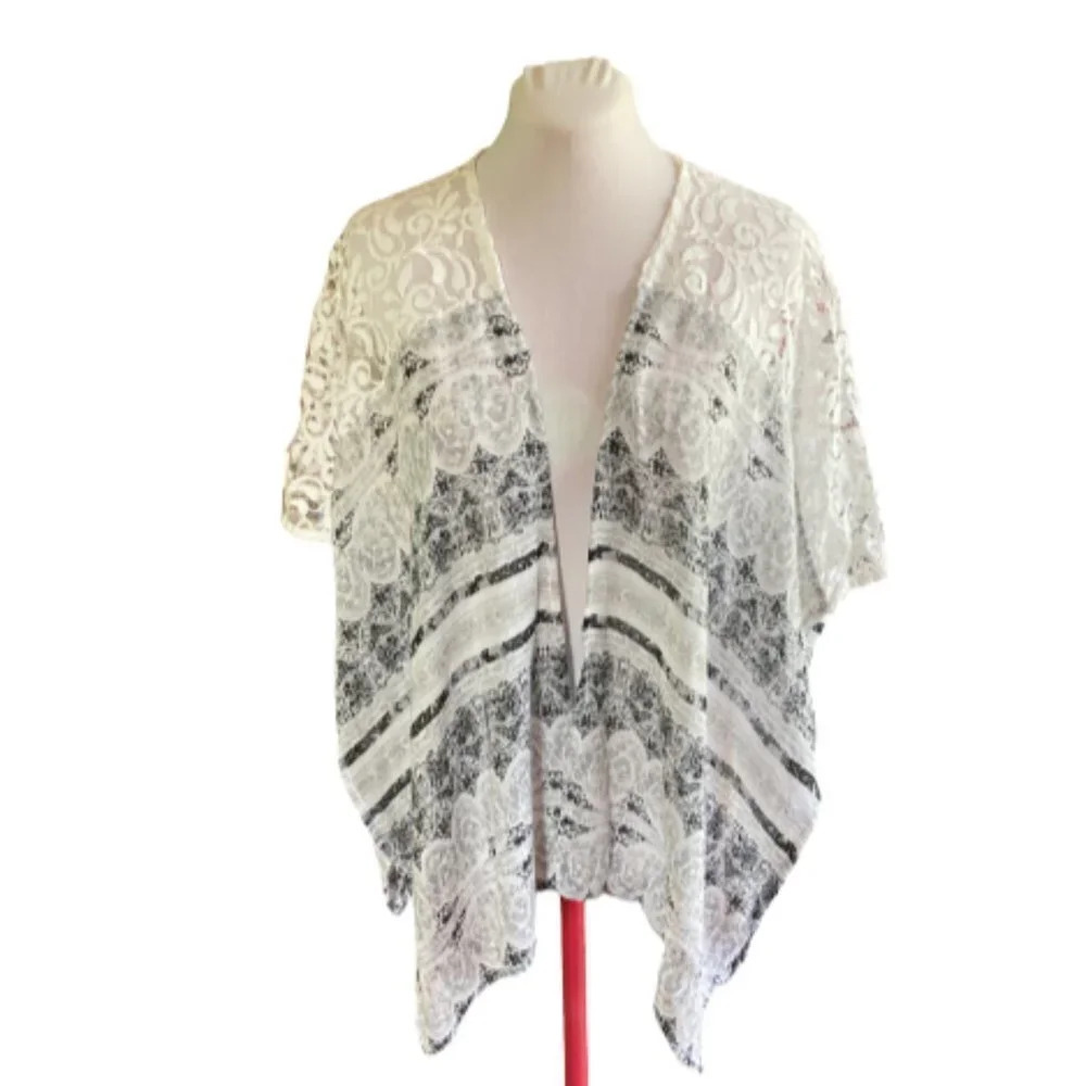 Nanette Lepore Beach Swim‎ Cover-up, One Size, Lace Knit Kimono Ruana
